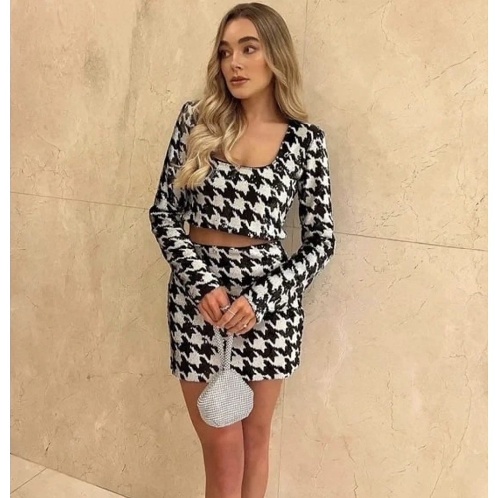 Zara Sequin Top & Shorts Set Size S/M | Party Cocktail Houndstooth Preppy